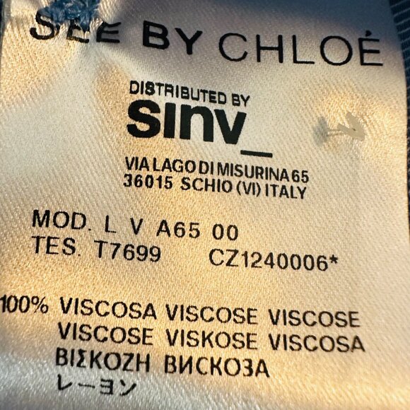 See By Chloe Floral Satin Twill Tie Shirt Dress Blue Parisian US Sz 8 - Picture 10 of 13